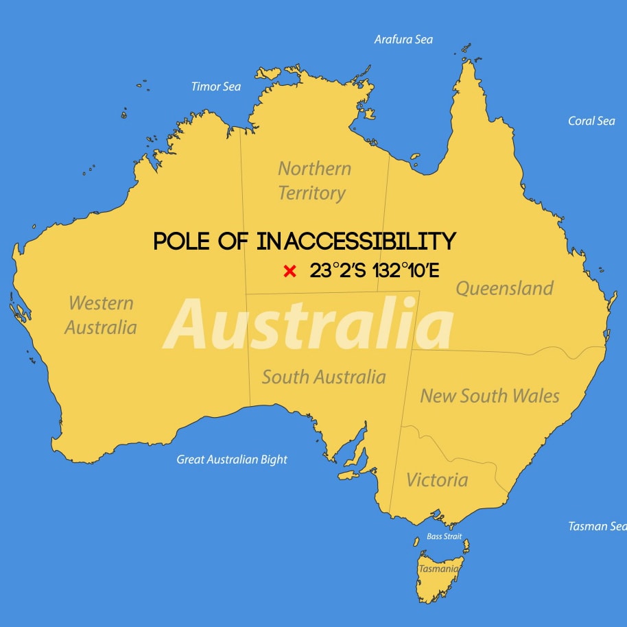 Карта, що показує австралійський полюс недоступності