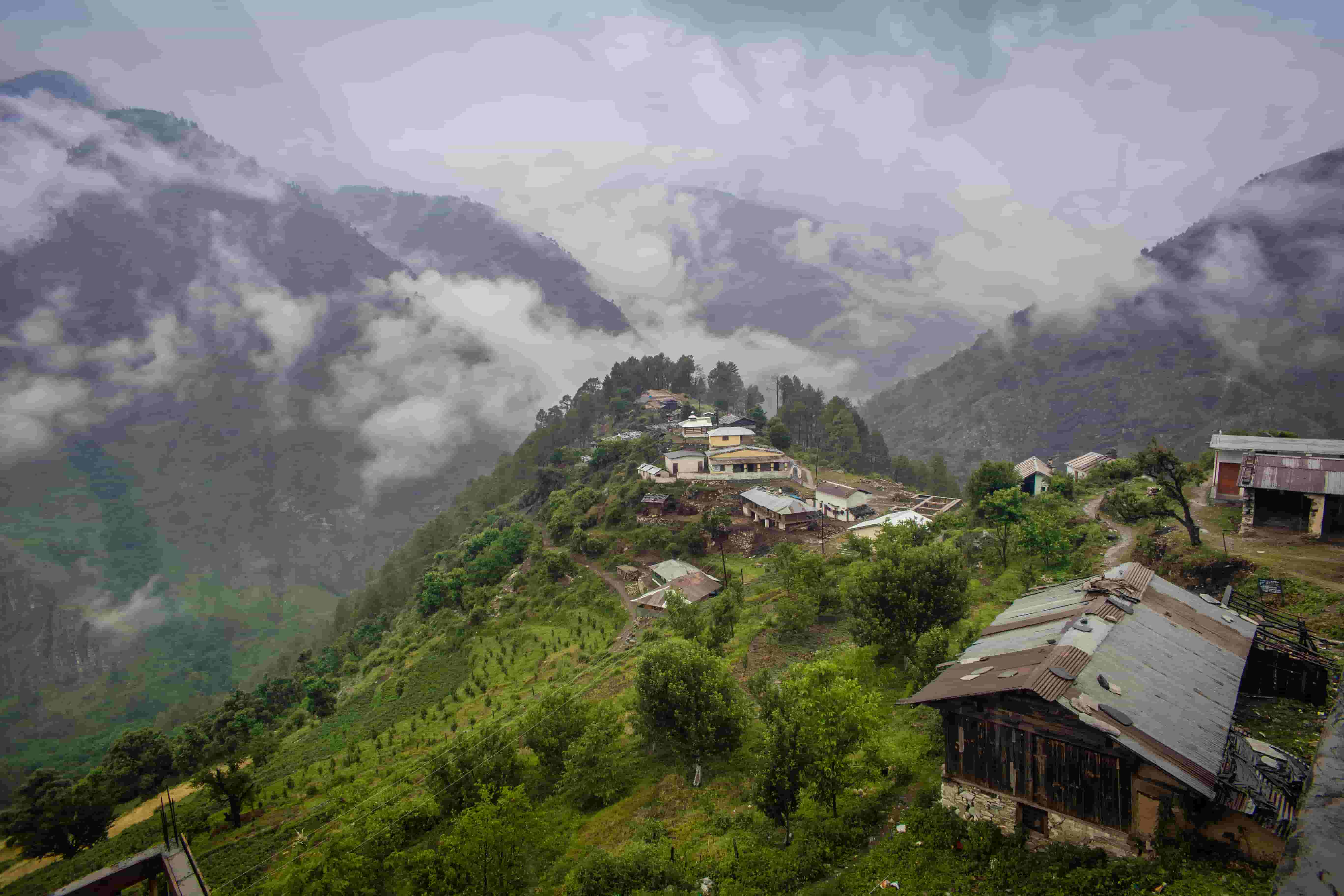 High-angle shot of Sankri village