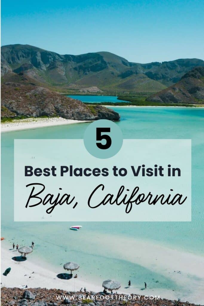 Зображення на Pinterest красивої бірюзової затоки зі словами "5 найкращих місць для відвідування в Нижній Каліфорнії"